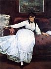 Portrait Canvas Paintings - Repose Portrait of Berthe Morisot